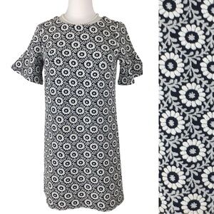 Loft Navy & White Floral Short Sleeve Shift Dress size XS